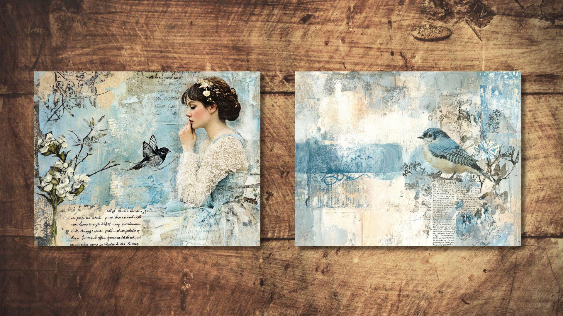 Blue Collage Junk Journal Kit Floral Digital Paper Texture Grunge ...