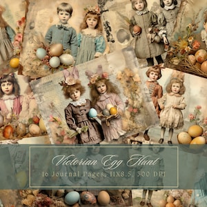 Kit de diario basura de Pascua victoriano, búsqueda de huevos, efímeras vintage, diario infantil, papel digital, scrapbooking, páginas imprimibles de estilo shabby chic, huevos de Pascua