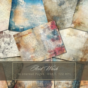 Zestaw do dziennika Acid Wash Junk Wydrukowane strony Grunge Mixed Media Cyfrowy papier Scrapbooking Vintage Journal Tło Shabby Collage Sheets
