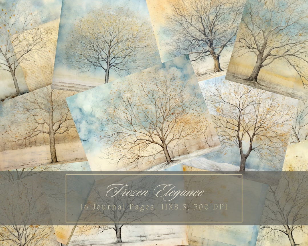 Shabby Watercolor Winter Junk Journal Paper Snowy Trees Background ...