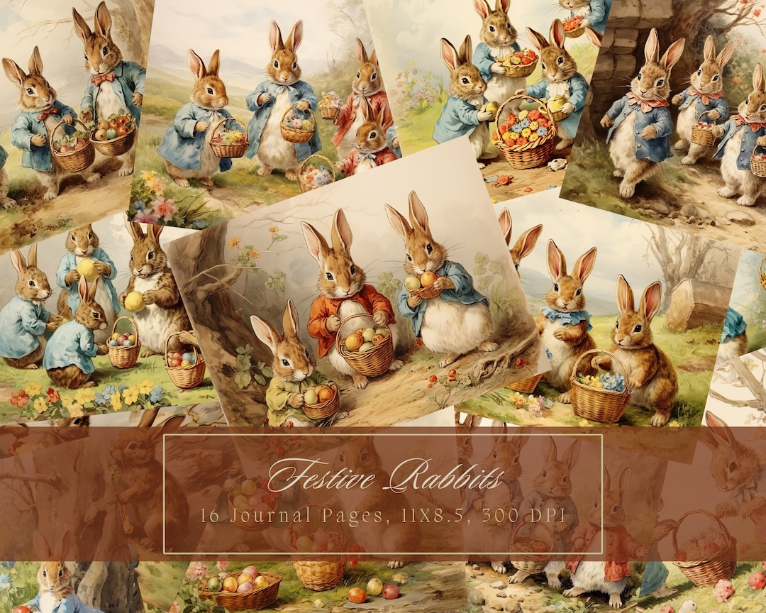 Easter Bunnies Junk Journal Kit Easter Egg Hunt Vintage Ephemera Bunny ...