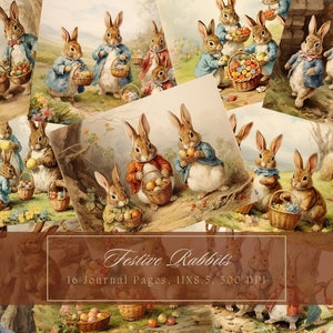 Osterhasen Junk Journal Kit Ostereiersuche Vintage Ephemera Bunny Journal Digitales Papier Scrapbooking Kaninchen Aquarell Printable Seiten