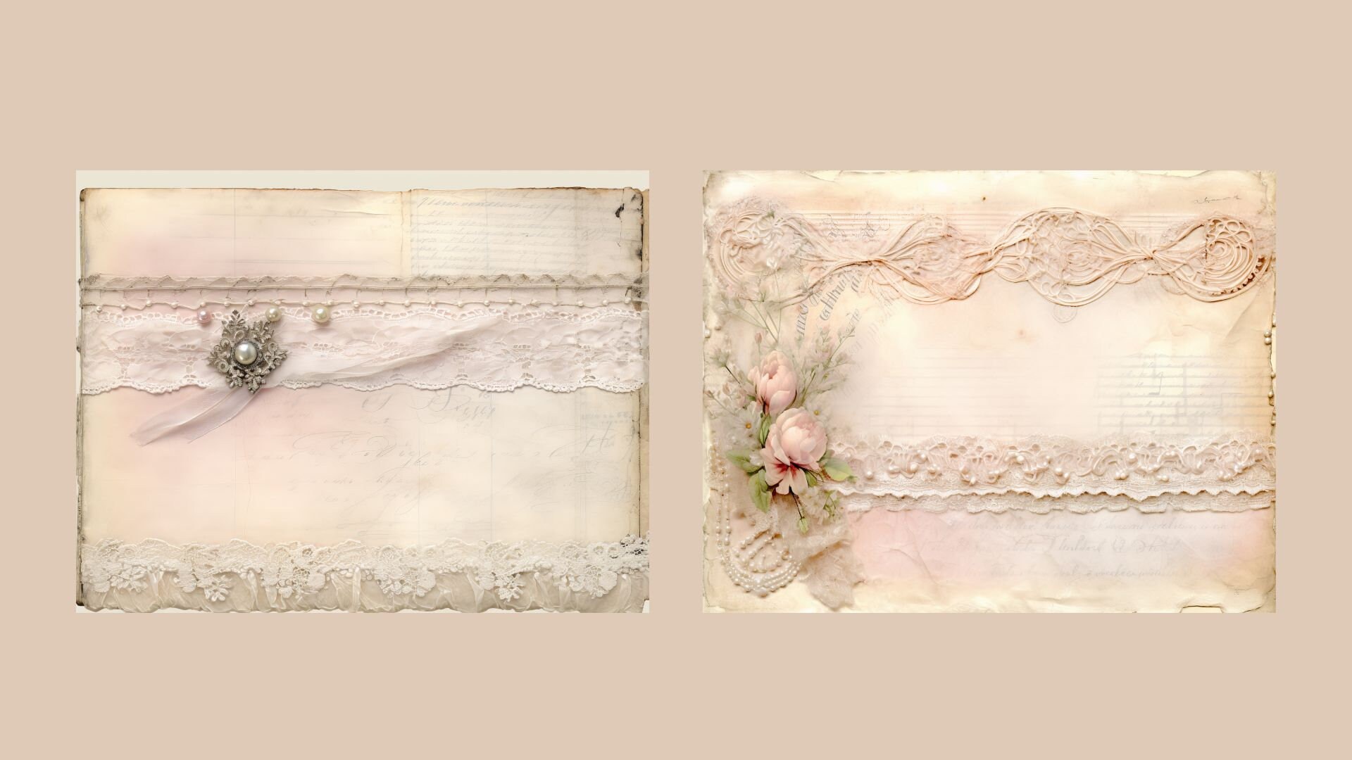 Shabby Chic Junk Journal Kit Pink Vintage Lace Ephemera Collage Sheets ...