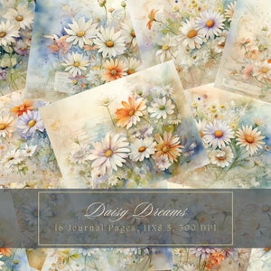 Daisy Junk Journal Kit Vintage Ephemera Journal Spring Flower Digital Paper for Scrapbooking Floral Printable Shabby Pages Instant Download