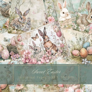 Osterhasen Junk Journal Kit Ostereier Vintage Ephemera Bunny Journal Digitales Papier für Scrapbooking Kaninchen Pastell Printable Seiten