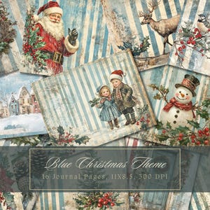 Kit diario di Natale blu con pupazzo di neve, diario di Babbo Natale, diario di carta digitale, scrapbooking, pagine rustiche stampabili, shabby chic