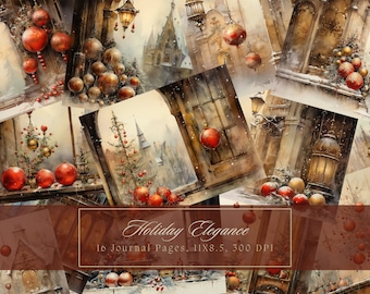 Christmas Baubles Junk Journal Kit Winter Vintage Ephemera Journal Digital Paper for Scrapbooking Watercolor Printable Pages Commercial Use