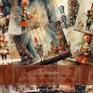 Natal quebra-nozes lixo diário kit diário de inverno papel digital scrapbooking decoração de natal aquarela páginas imprimíveis uso comercial