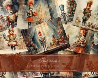 Christmas Nutcracker Junk Journal Kit Winter Journal Digital Paper Scrapbooking Christmas Decor Watercolor Printable Pages Commercial Use