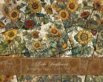 Sunflower Junk Journal Kit Vintage Ephemera Journal Sunflowers Digital Paper Scrapbooking Floral Printable Watercolor Pages Instant Download