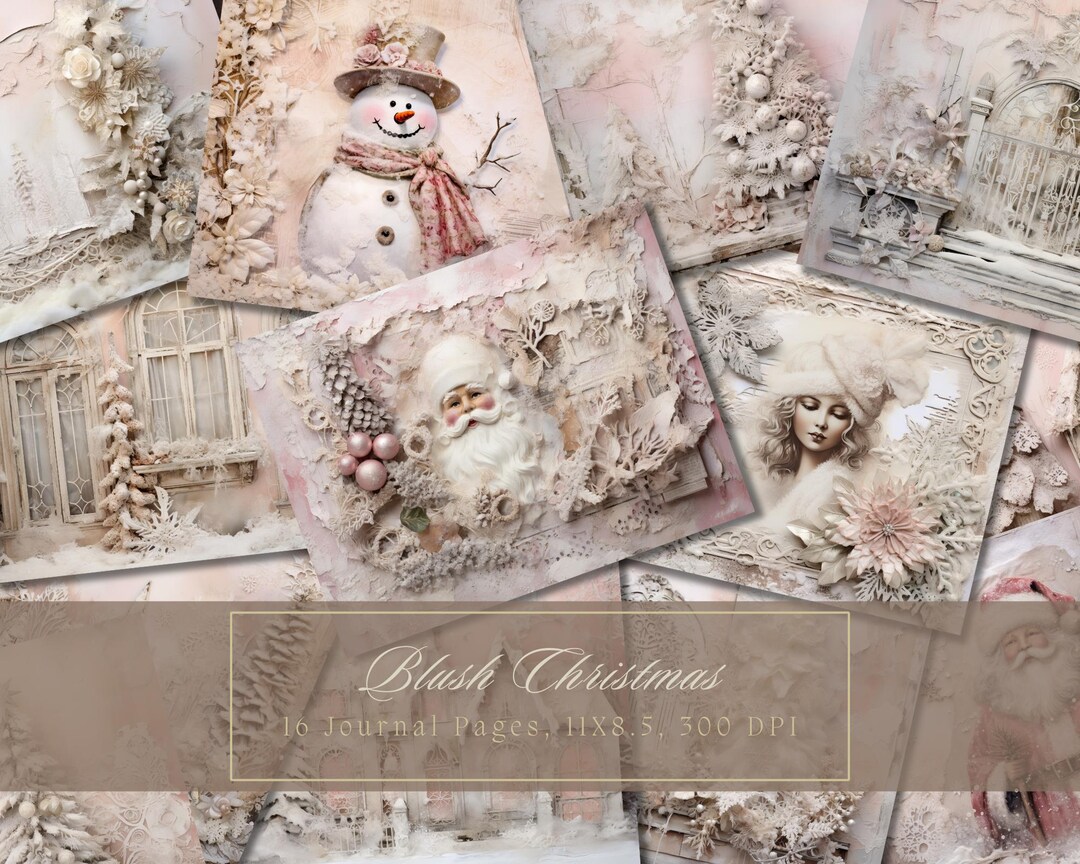Christmas Junk Journal Kit Pink Vintage Ephemera Snow Digital Paper for ...