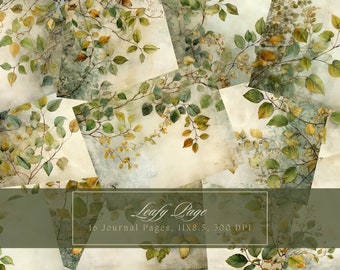 Green Leaf Junk Journal Kit Vintage Botanical Beautiful Journal Digital Paper for Scrapbooking Grunge Printable Shabby Pages Garden Journal