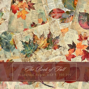 Kit di diario spazzatura di foglie autunnali dell'acquerello Ispirato all'autunno botanico Bellissimo effimero Diario di foglie secche Stampabile in carta digitale Scrapbooking