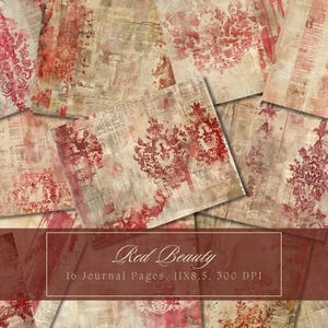 Rot Vintage Junk Journal Kit Digitales Papier Textur Grunge Scrapbooking Damast Ephemera Shabby Seiten verblasst Collage Sheets Instant Download