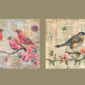 Watercolor Birds and Flowers Junk Journal Kit Vintage Ephemera Journal ...