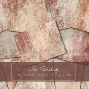 Kit de journal indésirable en papier vintage rouge Feuilles de grunge de texture de papier numérique Scrapbooking vintage éphémères pages minables Journal à téléchargement immédiat