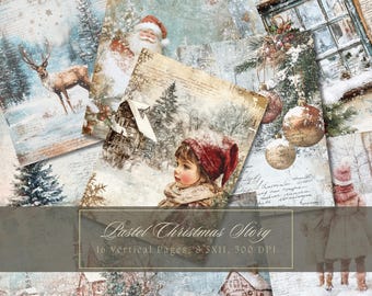 Christmas Stamperia Junk Journal Kit Pastel Vintage Ephemera Winter Digital Paper Scrapbooking Shabby Chic Faded Watercolor Collage Sheets