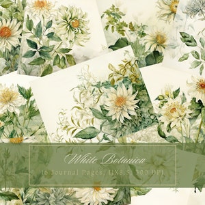 White Floral Journal Kit Garden Journal Digital Paper for Scrapbooking Wildflower Vintage Botanical Printable Pages Flower Instant Download