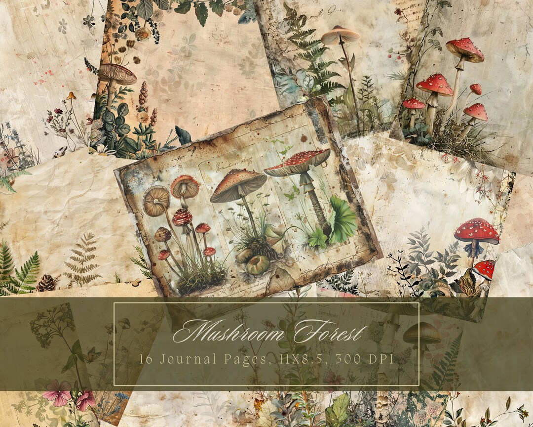 Mushroom Junk Journal Kit Vintage Botanical Blank Journal Forest ...