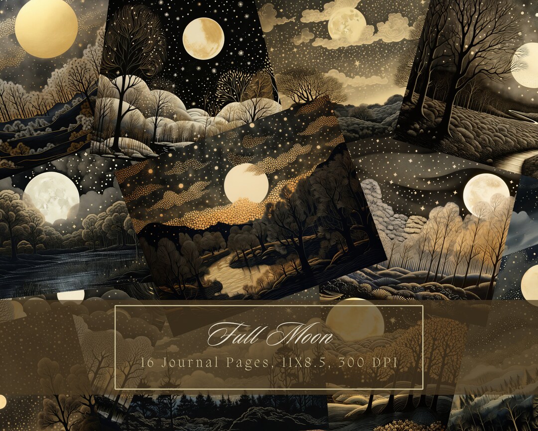 Full Moon Junk Journal Kit Celestial Journal Pages Starry Sky Digital ...