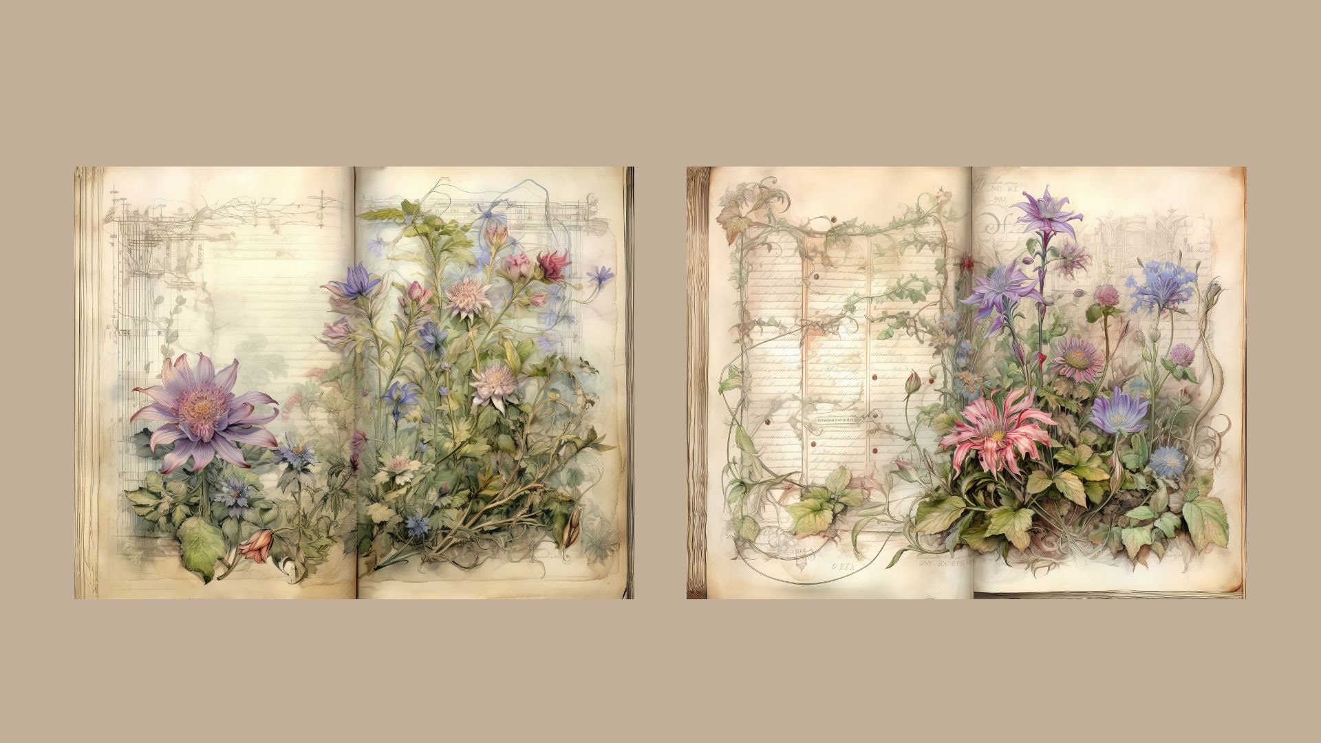 Wildflower Junk Journal Kit Floral Double Journal Pages Flower Digital ...