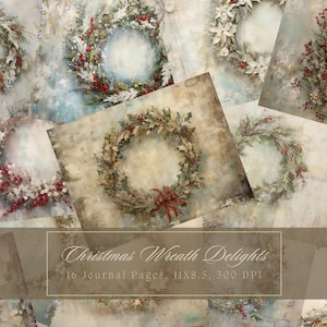 Christmas Wreath Junk Journal Kit Winter Vintage Ephemera Journal Digital Paper for Scrapbooking Shabby Chic Printable Pages Commercial Use