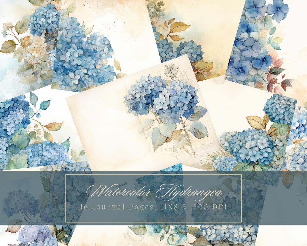 Hydrangea Junk Journal Kit Watercolor Floral Pages Garden Digital Paper ...