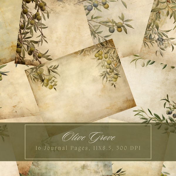 Olive Branch Junk Journal Kit Vintage Ephemera Journal Olives Digital Paper Scrapbooking Printable Plant Pages Shabby Chic Instant Download