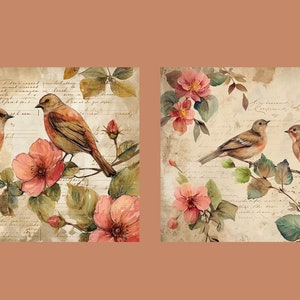 Watercolor Birds and Flowers Junk Journal Kit Vintage Ephemera Journal ...