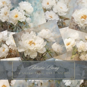 Kit diario spazzatura peonie bianche Vintage floreale bellissimo diario carta digitale per Scrapbooking Peonia stampabile pagine squallide Download immediato
