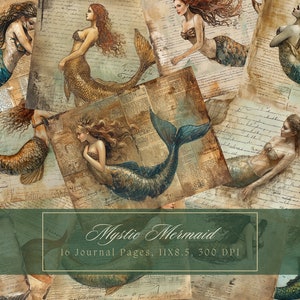 Meerjungfrau Junk Journal Kit Ozean Digitales Papier für Scrapbooking Aquarell Viktorianische Digitales Papier Fantasy Journal Seiten druckbare Seite