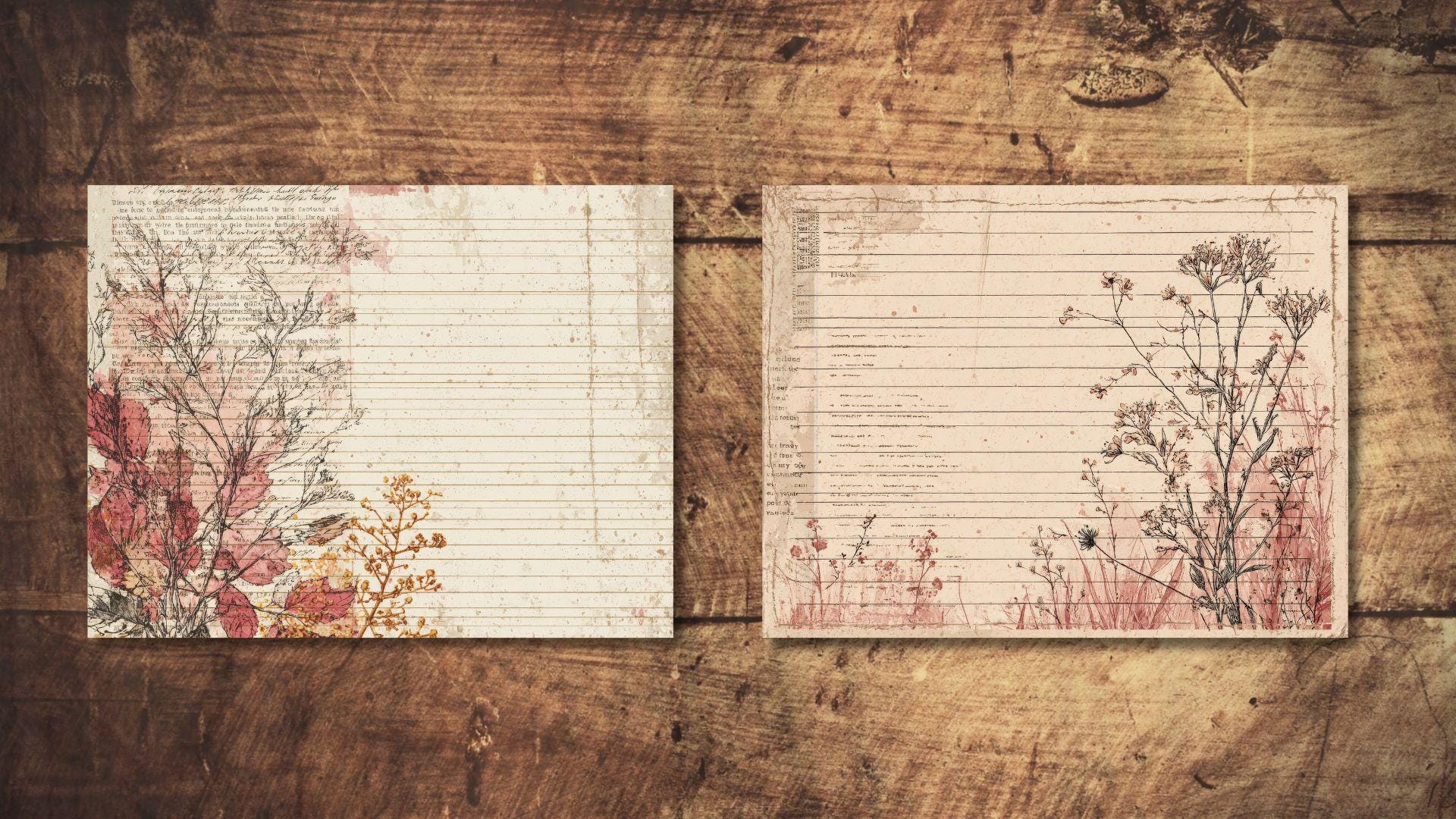 Pink Vintage Paper Junk Journal Kit Digital Floral Texture Grunge ...