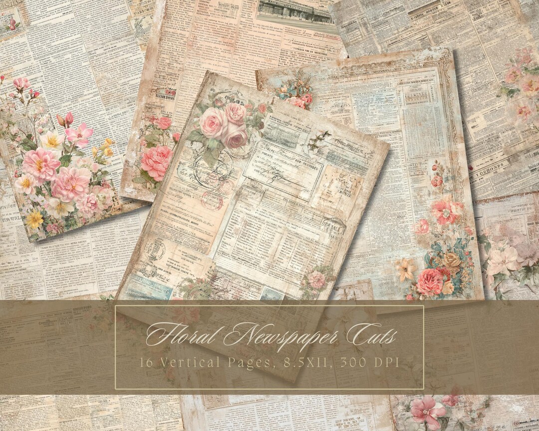 Floraljunk Journal Kit Floral Double Vintage Pages Flower Digital Paper ...