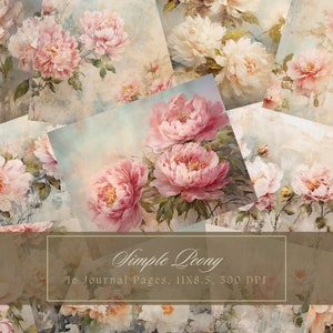 Peonie Junk Journal Kit Vintage Floral Bellissimo diario Carta digitale per Scrapbooking Peonia Pagine shabby stampabili Download istantaneo