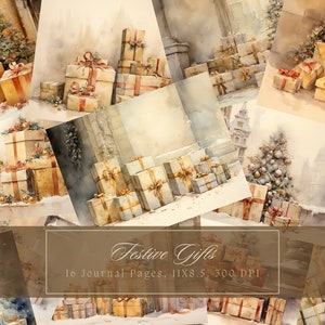 Christmas Presents Junk Journal Kit Winter Vintage Ephemera Journal Digital Paper for Scrapbooking Watercolor Printable Pages Commercial Use