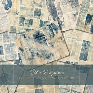Blue Collage Junk Journal Kit Navy Digital Paper Texture Grunge Sheets Scrapbooking Vintage Ephemera Shabby Pages Journal Instant Download