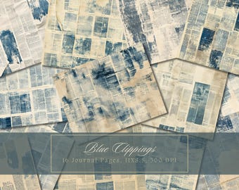 Zestaw dziennika Blue Collage Junk Navy Digital Paper Texture Grunge Sheets Scrapbooking Vintage Ephemera Shabby Pages Journal Instant Download
