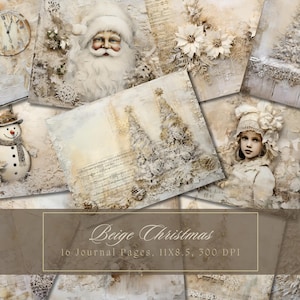 Weihnachten Junk Journal Kit Winter Vintage Ephemera Schnee Digitales Papier Scrapbooking Printable Lace Journal Seiten Grunge Beige Shabby Chic