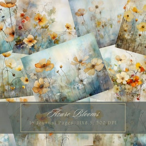 Kit di diario spazzatura botanica fiore blu Bella carta floreale digitale Scrapbooking Carta stampabile Ephemera Journal Pagine Download istantaneo