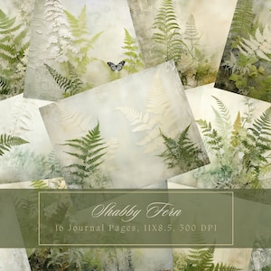 Fern Junk Journal Kit Vintage Wild Botanische Groene Bladeren Forest Journal Digitaal Papier Scrapbooking Vintage Afdrukbare Shabby Lege Pagina's