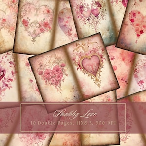Blumen Herzen Junk-Journal Kit Vintage Liebesbrief Digitales Papier für Scrapbooking Vintage Valentine Blumen Ephemera Aquarell Journal Seite