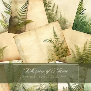 Kit diario spazzatura felce foglie verdi botaniche selvatiche vintage diario della foresta carta digitale Scrapbooking pagine vuote shabby stampabili vintage