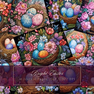Helle Ostereier Junk Journal Kit Vintage Ephemera Bunte Ostern Journal Digitales Papier für Scrapbooking Glasmalerei Druckbare Seiten
