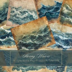Aquarel Oceaan Junk Journal Kit Blue Waves Journal Pagina's Stormy Water Digitaal Papier Scrapbooking Sea Storm Journal Paper Printable