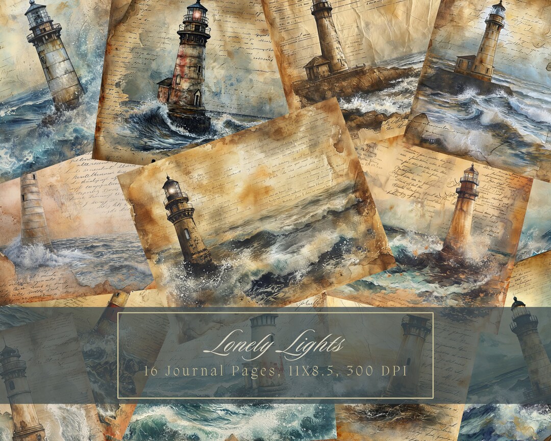 Watercolor Lighthouse Junk Journal Kit Shabby Chic Ocean Journal Pages ...