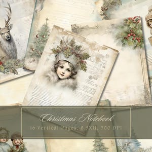 Vintage Christmas Junk Journal Kit Rustic Winter Digital Paper for Scrapbooking Shabby Christmas Blank Journal Pages Instant Download