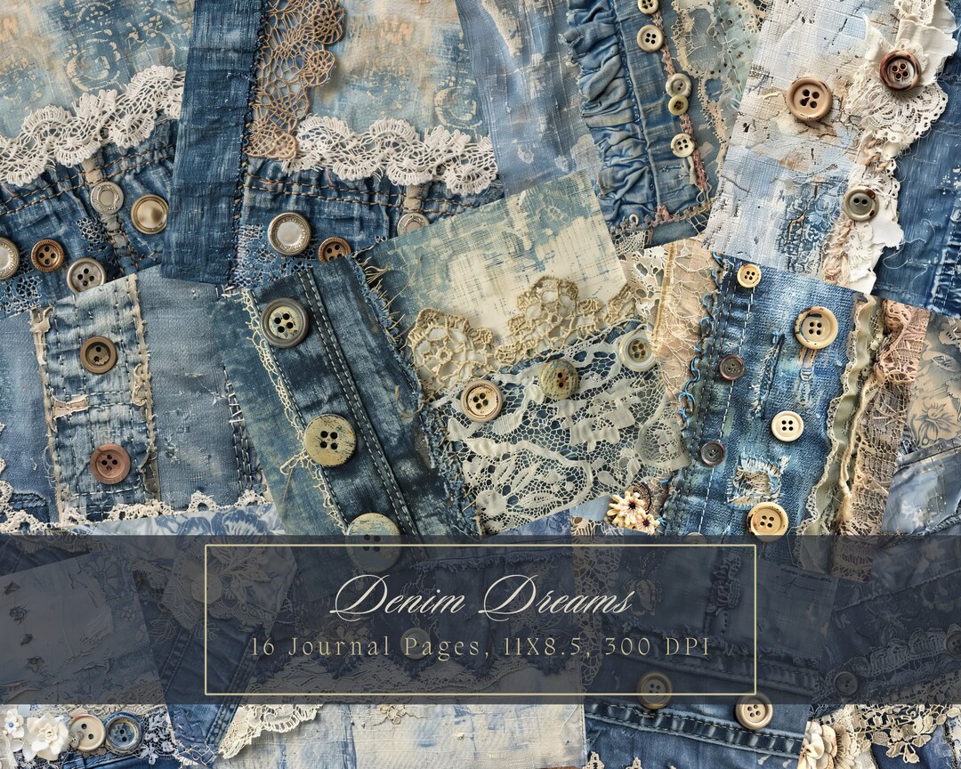Denim Junk Journal Kit Textile Mix Collage Sheets Patchwork Digital ...
