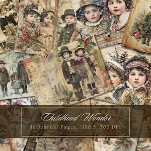 Kit de diario basura navideño victoriano, efímeras vintage de invierno, diario para niños, papel digital, álbumes de recortes para niños, páginas imprimibles de estilo shabby chic