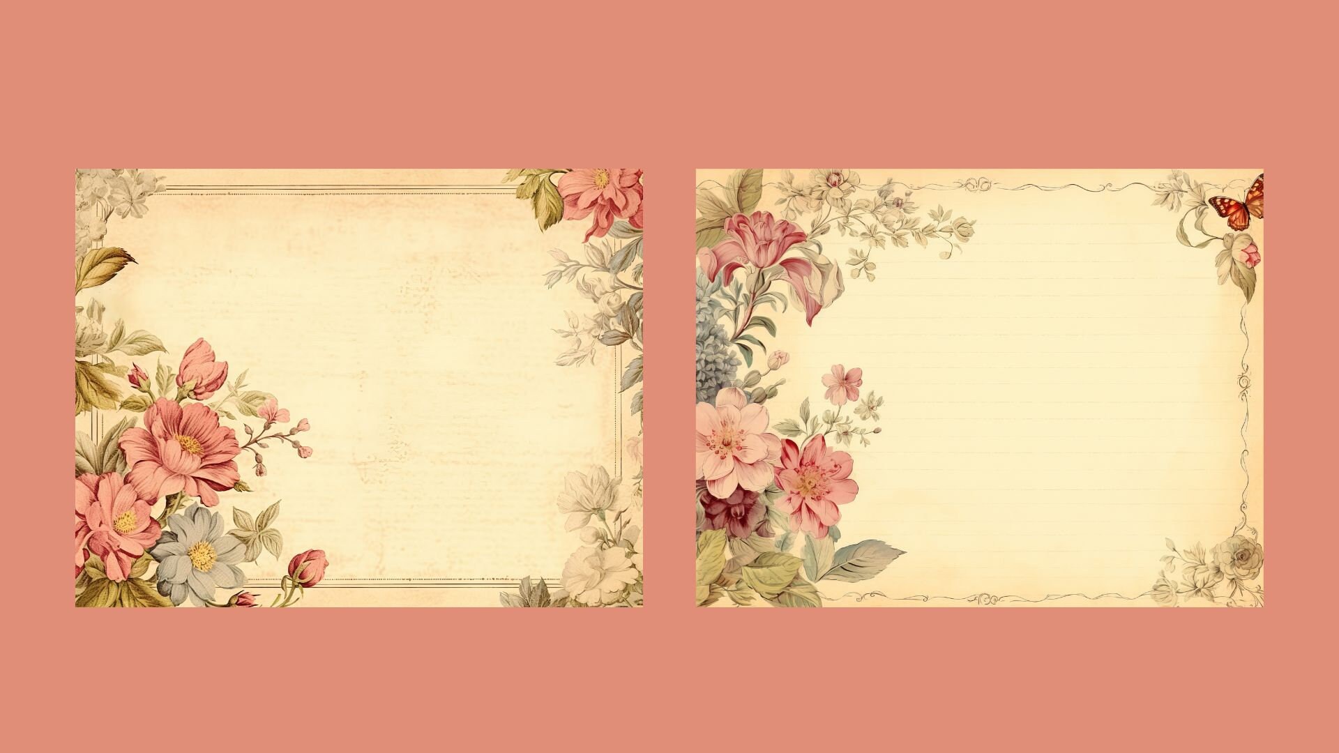 Vintage Floral Printable Junk Journal Pages Grunge Lined Paper Vintage ...