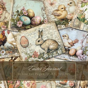 Kit de journal indésirable lapins de Pâques oeufs de Pâques journal poulet éphémères vintage papier numérique pour scrapbooking Stamperia pastel pages imprimables